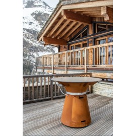 Table Brasero Plancha Fusion RONDE + PIED Ht 110 - CORTEN ou EPOXY VULX -  Barbecues charbon de bois - Jardin Concept